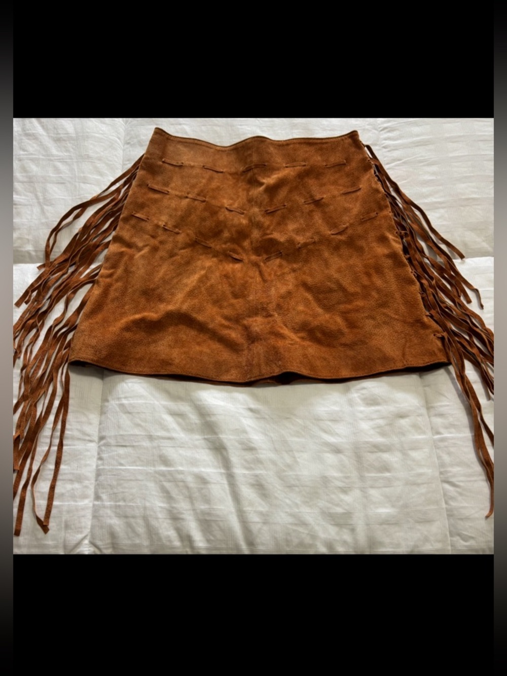 NWT ASOS real Suede leather Mini Skirt with fringe  in Cognac Brown. Size 4